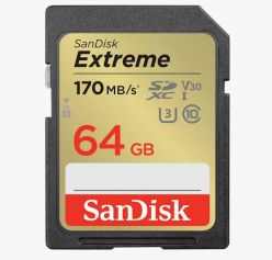 SDXC 64GB SANDISK EXTREME, 170/80 MB/s, UHS-1, C10, U3, V30 - SDSDXV2-064G-GNCIN