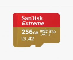 SDXC SANDISK MICRO 256GB EXTREME, 190/130MB/s, A2, UHS-I, C10, V30, U3, adapter - SDSQXAV-256G-GN6MA