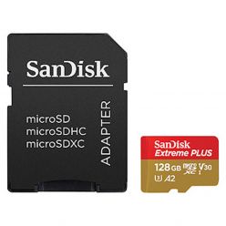 SDXC SANDISK MICRO 128GB EXTREME PLUS, 200/90MB/s, A2, UHS-I, V30, U3, C10, adapter - SDSQXBD-128G-GN6MA