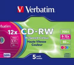 CD-RW Verbatim 700MB 80 Minut Barvni AZO 12X Slim Case 5 kosov 43167