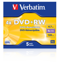 DVD+RW VERBATIM 4.7GB 120MIN 4X ŠKATLICA 5 KOSOV