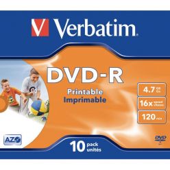 DVD-R VERBATIM  4.7GB 16X Inkjet Printable Jewel Case tortica 10 43521