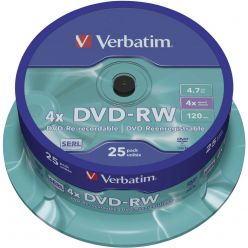 DVD-RW VERBATIM 4.7GB 120 MIN 4X MATT SILVER SURFACE TORTICA 25 KOSOV