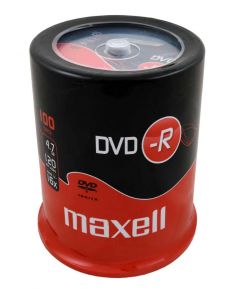 Maxell DVD-R 4.7GB 16x – Paket 100 kosov v Cakebox embalaži, prazni DVD-ji za shranjevanje in zapisovanje.