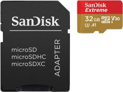 SDHC SANDISK MICRO 32GB EXTREME KAMERA/DRON, 100/60MB/s, UHS-I Speed Class 3, V30, adapter - SDSQXAF-032G-GN6AA